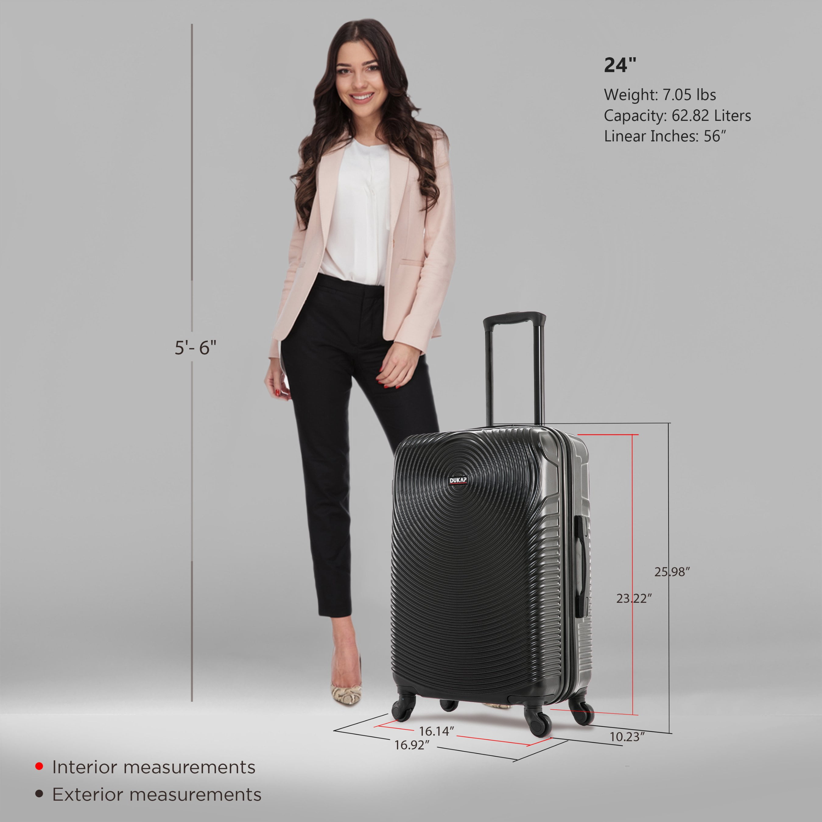DUKAP Inception 24" Hardside Lightweight Luggage with Spinner Wheels, Handle and Trolley, Black