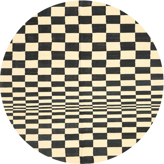 Ahgly Company Indoor Round Contemporary Khaki Gold Checkered Area Rugs, 8' Round