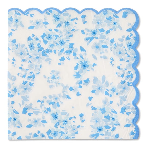 Blue and White Floral Paper Napkins, 6.5" x 6.5", 16 Count, Easter by Way To Celebrate