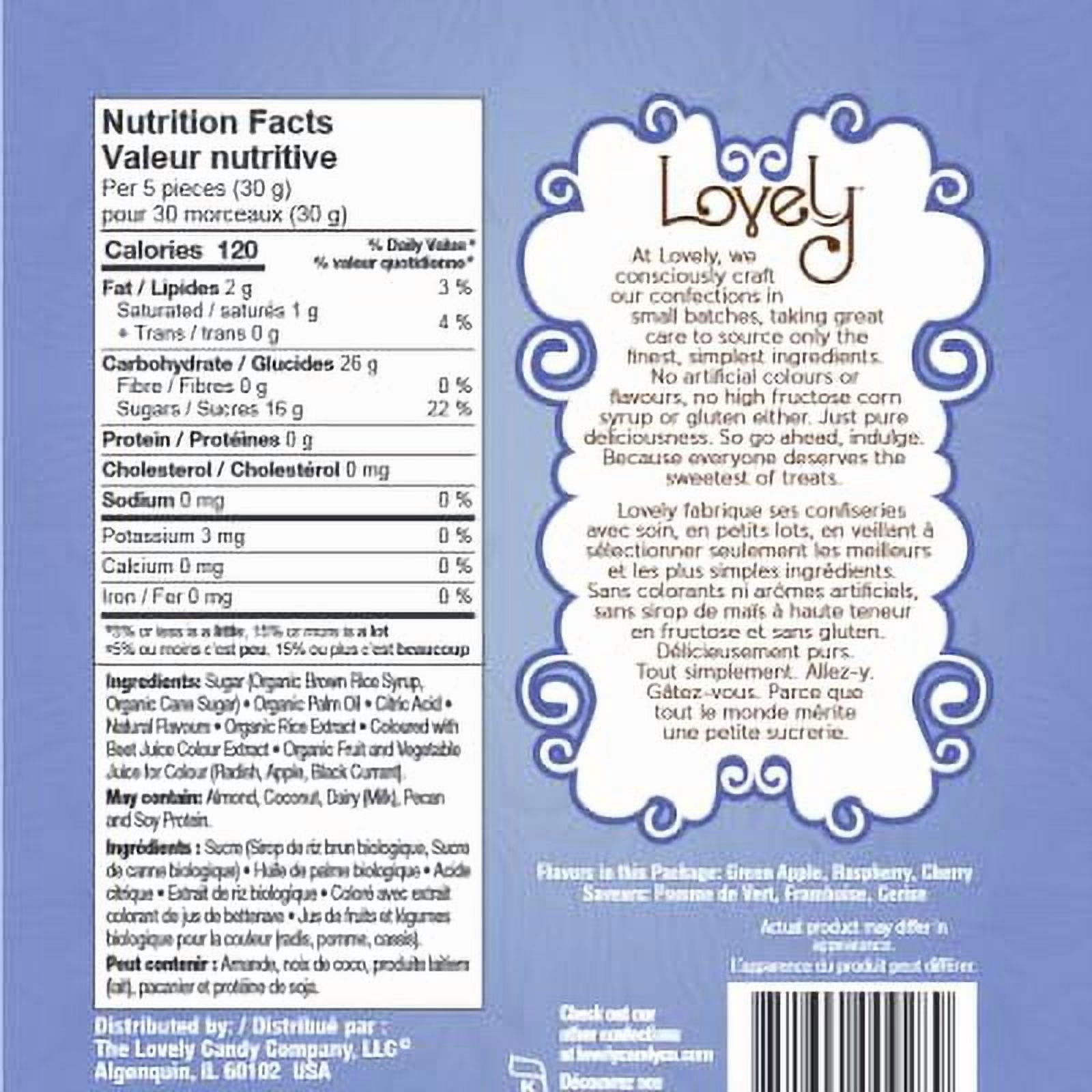 Lovely Candy Co. Organic Sour Chewy Candies 5oz Bag (12-pack) | Natural Raspberry, Apple & Cherry Flavors | Vegan, Gluten Free, Non-GMO, No Artificial Ingredients, Individually Wrapped