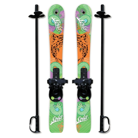 SOLA Kid's Snow Skis & Poles Winter Sports Beginner W/ Bindings Age 2 - 4 (Tiger)