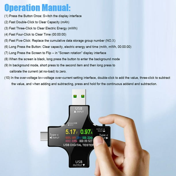 2 in 1 Type C USB Tester with IPS LCD Color Screen USB Voltmeter