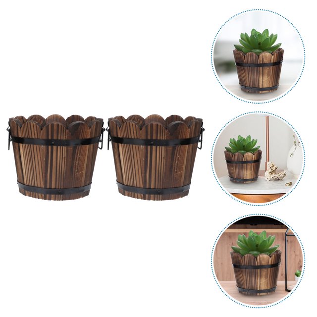 2Pcs Barrel Shaped Planter Pot with Wave Edge for Plant Enthusiasts 4.72X4.72X3.93in