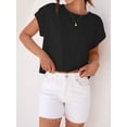 thumbnail image 3 of Womens Short Sleeve Cropped T-shirts Summer Rolled Dolman Sleeve Crop Tops Casual Round Neck Solid Short Basic Tees, 3 of 7