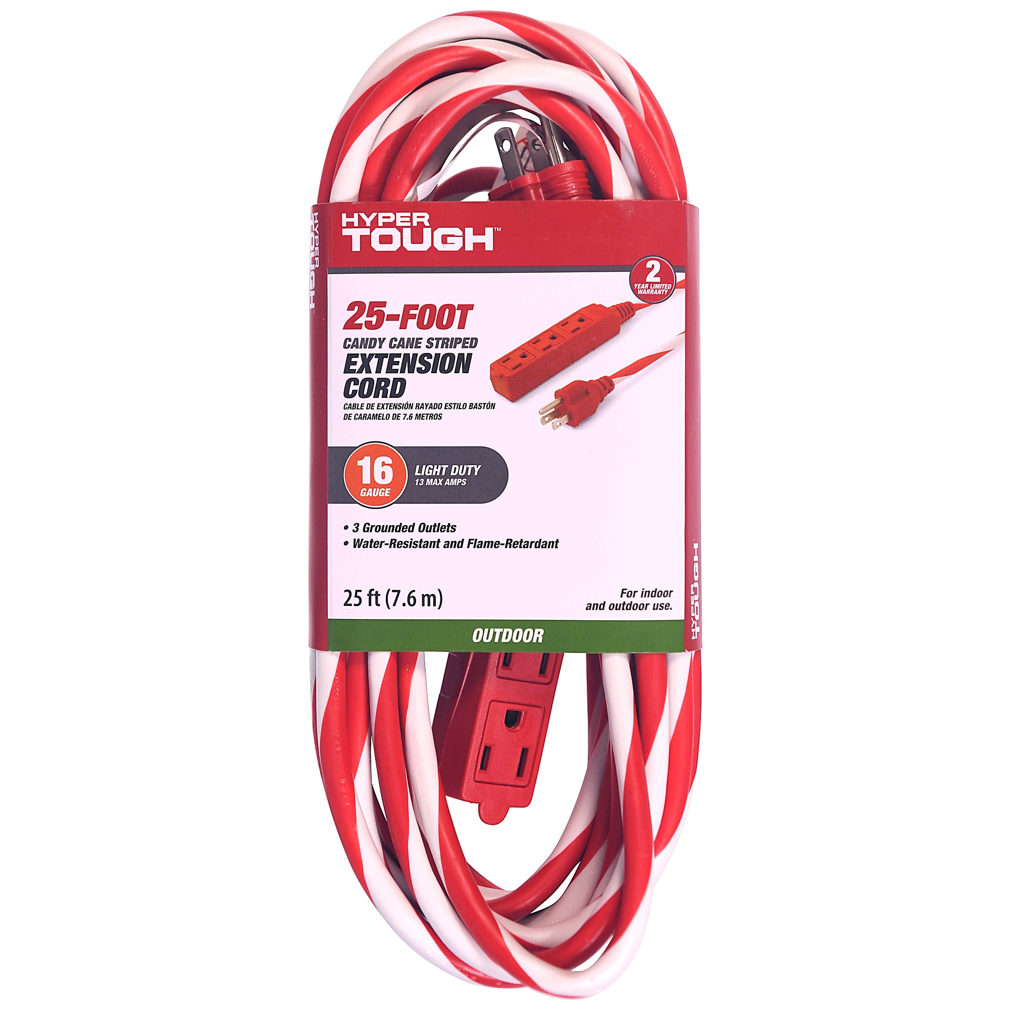 Hyper Tough 3-outlet 25` Candy Cane Cord