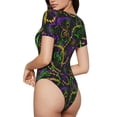 thumbnail image 3 of Balery Women'Sneon Mardi Gras Crew Neck Round Neck Short Sleeves Slim Fit Casual Basic Extender Bodysuit Daily Jumpsuit T Shirts-Medium, 3 of 9