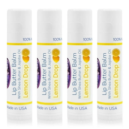 Shadow River Cocoa Butter Lip Balm - 4 Pack Lemon Drop Fruity Flavor - All Natural Moisturizer for Dry Chapped