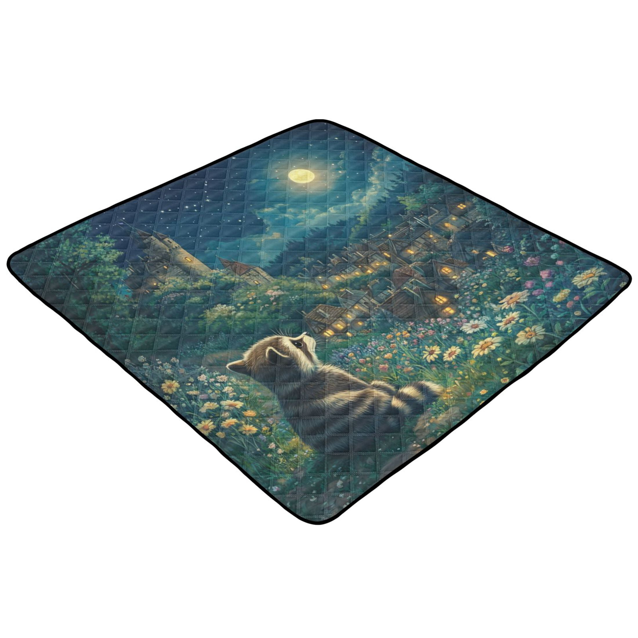 WOBOGO Raccoon Journey Baby Playmats Extra Large Waterproof Rollable Activity Pads for Toddlers 50×50inch