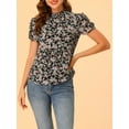 thumbnail image 5 of INSPIRE CHIC Women's Ruffle Neck Short Sleeve Keyhole Back Chiffon Floral Blouses XS Black, 5 of 7