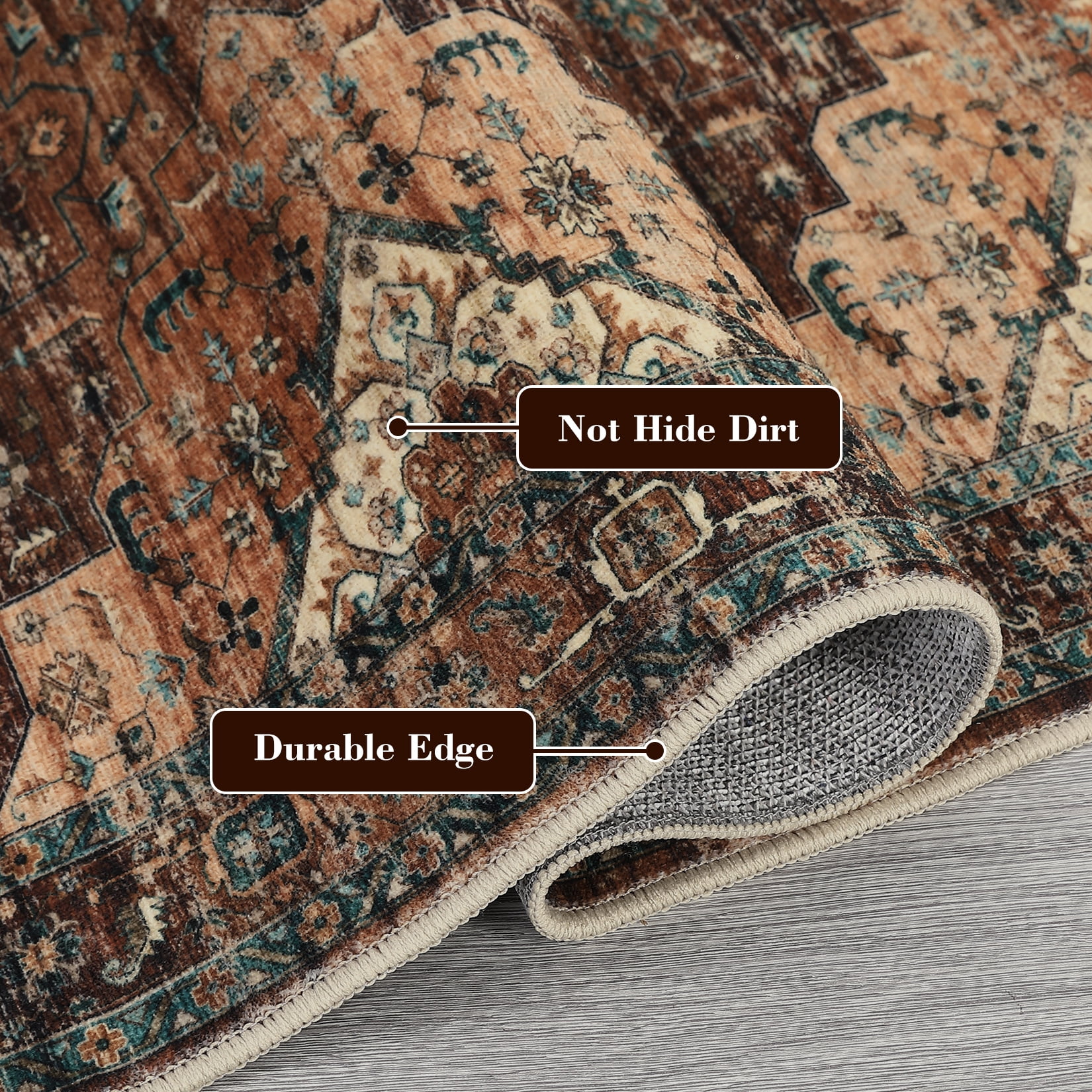 Garvee 10'x13' Large Area Rug for Living Room Vintage Medallion Rug Floral Print Rug Non Slip Low Pile Indoor Bedroom Rug, Brown