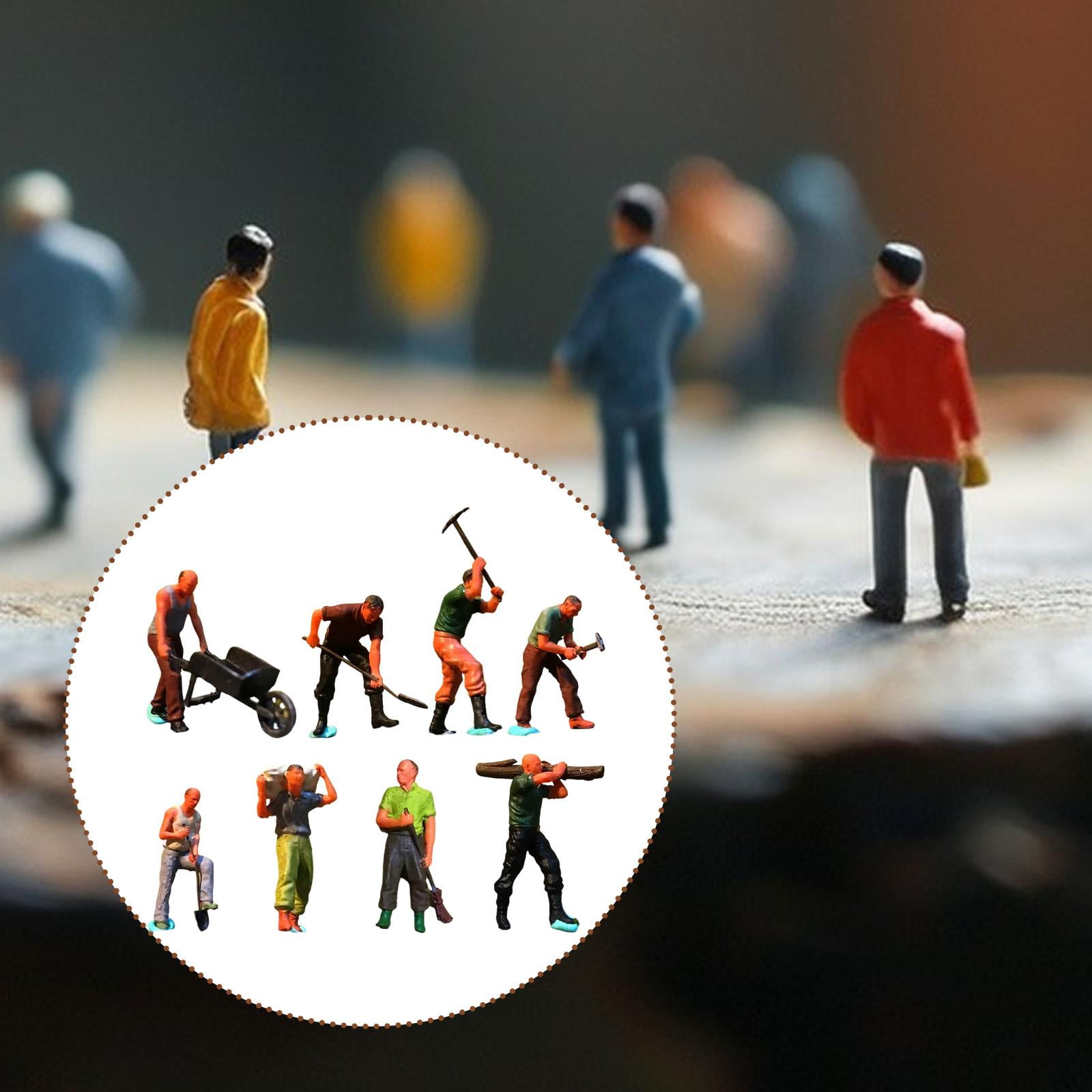 Dualoai 8Pcs 1:64 Scale Worker People Figure for Diorama Micro Landscape Centerpiece