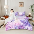 thumbnail image 4 of Homewish Fashion Rustic Flower Queen Comforter Set for Women, Purple Cartoon Bird Bedding Sets, Purple Artwork Watercolor Reversible Bedding Comforter Set, Microfiber Bedroom Decor, 3-Piece, 4 of 8