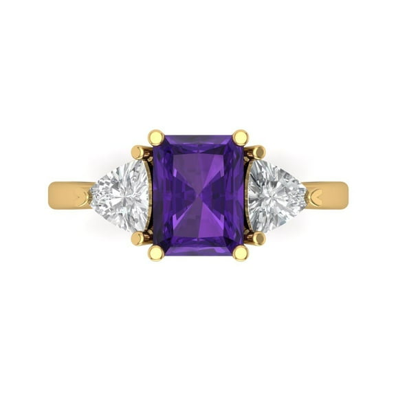 Three-Stone Engagement Ring for Women - 2.82ct Natural Amethyst in 14K Yellow Gold Promise Ring