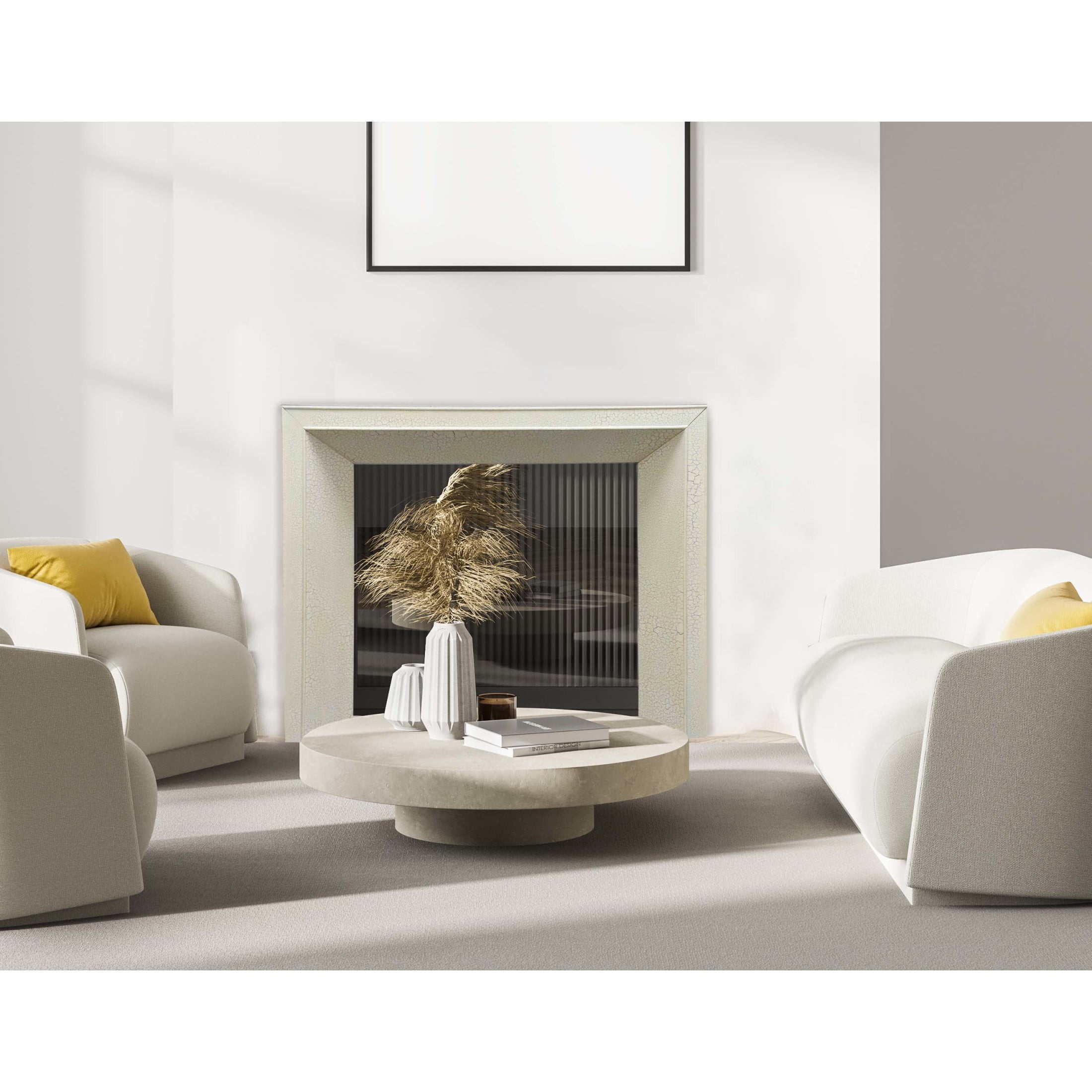 Creative Co-Op Modern Decorative Fireplace Mantel, Distressed Cream
