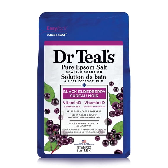 Dr Teal's Pure Epsom Salt Soak, Black Elderberry with Vitamin D, 1.36kg