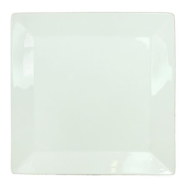 Benzara BM187862 Uniquely Designed Square Shape Ceramic Plate with Curved Rims - Glossy White - 10.2 x 1.25 x 10.2 in.