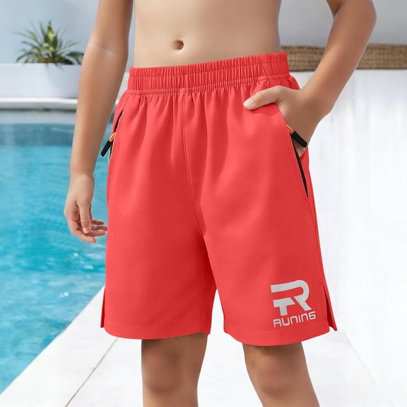 ATOGUTA Summer Shorts for Boys Lightweight Soccer Short with Pockets for Running Basketball Gymnastics Sports Red, Size 6-15