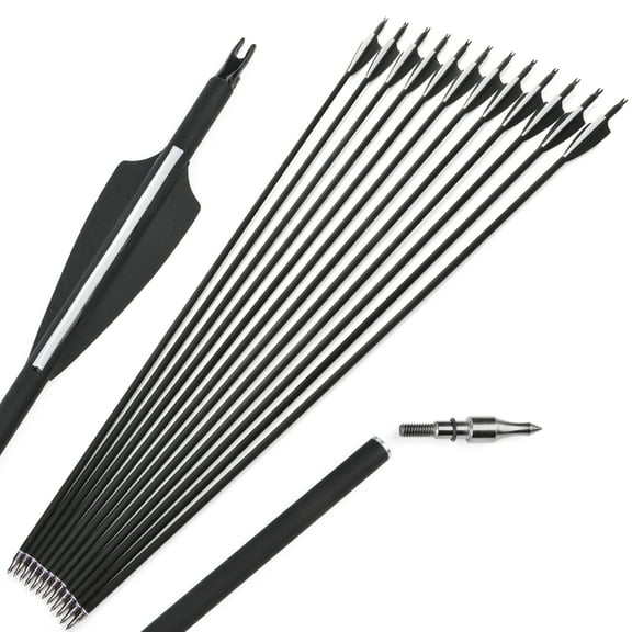 SHARROW 30" Archery Black & White Carbon Arrows Spine 500, 12 Pack