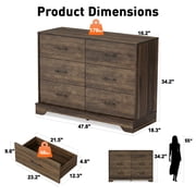 CHITOOMA 6 Drawer Fluted Dresser for Bedroom, Modern Wooden Long Dresser, Storage Cabine Chest of Drawers for Living Room Hallway, Walnut