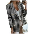 thumbnail image 5 of YDFCWXW Blazers for Womens Double Plaid Tweed Blazer Jacket Chic Notched Lapel Slim Office Coat Suits Black, XL, 5 of 8