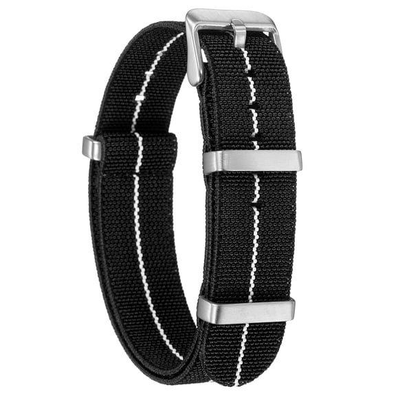Uxcell Elastic Nylon Watch Band 18mm One-Piece French Watch Strap Waterproof Replacement Wristwatch Strap with Silver Buckle for Men Women, Black/White