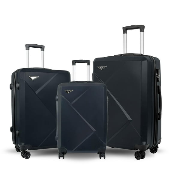 Toytexx 3-Piece ABS Hardshell Luggage Set with Spinner Wheels, 20"/24"/28" Expandable Suitcases, Built-In Lock-Black