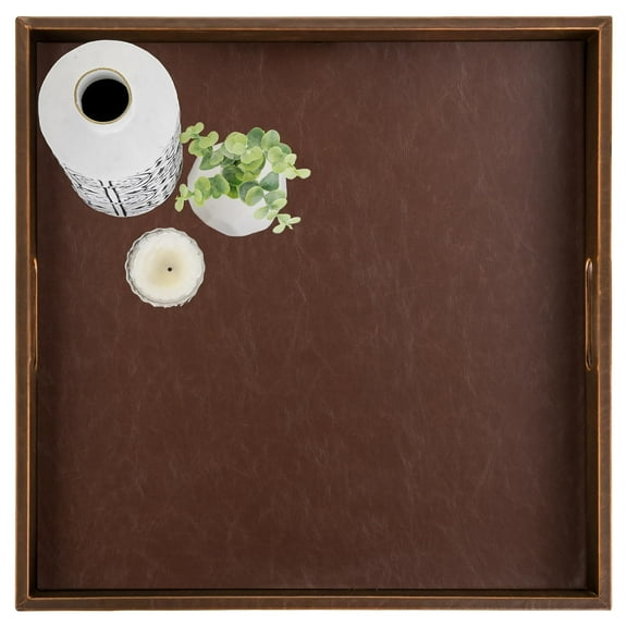 Hanobe Ottoman Large Decorative Serving Tray: 20'' Decorative Round Trays with Handles - Leather Coffee Table Decor for Extra Big Counter Home Living Room - Oversized