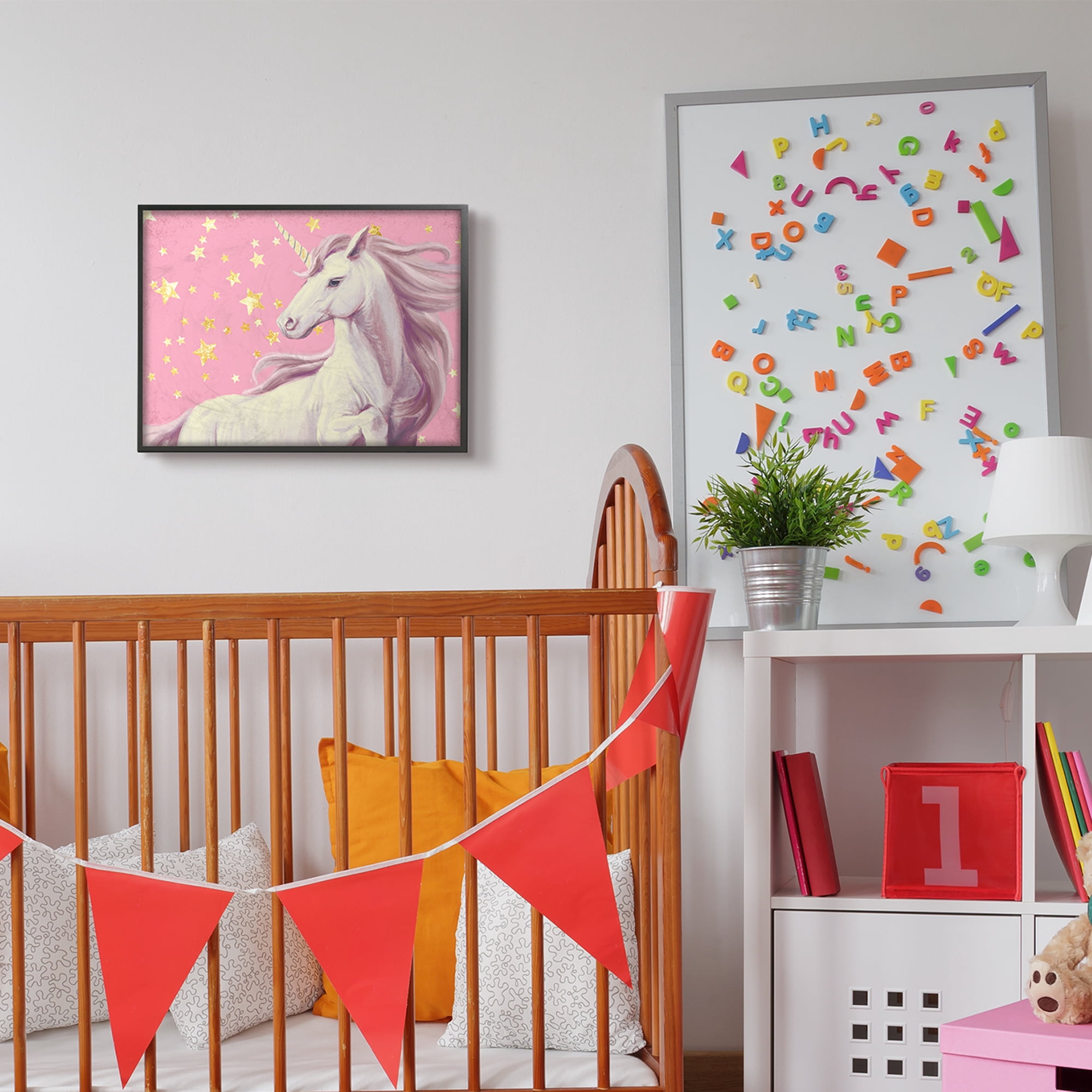 Stupell Industries Adorable Unicorn in Pink Starry Sky Black Framed by Ziwei Li