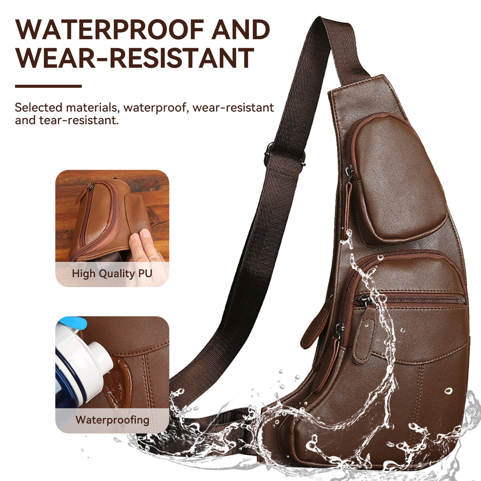 Egoelife Vintage Leather Sling Bag Crossbody Backpack for Men Outdoor Travel Crossbody Pouch Day Pack Backpacks