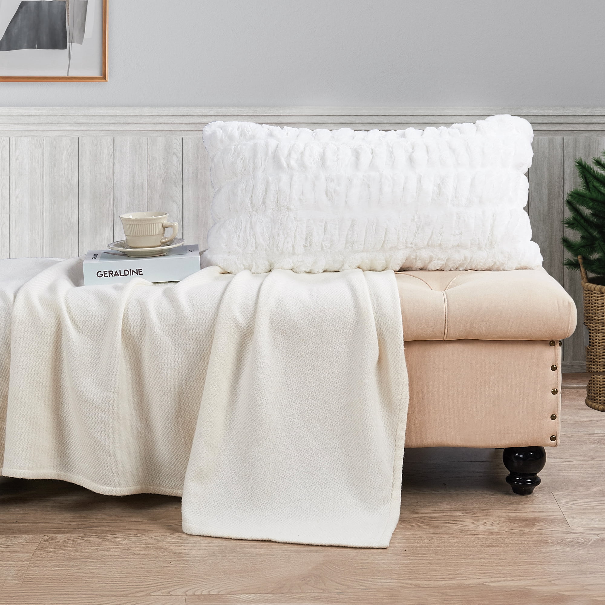 Home Soft Things Shar Pei Faux Fur Decorative Throw Pillow Covers, Soft Velvety Pillow Cases Cushion Covers, No Pillow Insert, Set of 2, Bright White, 14" x 26"