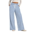 thumbnail image 4 of WTOBBY Women's Wide Leg Casual Pants High Waist Plaid Sports Trousers, Comfortable Stretch Athletic Pants for Jogging and Lounge Wear,Sky Blue M, 4 of 6