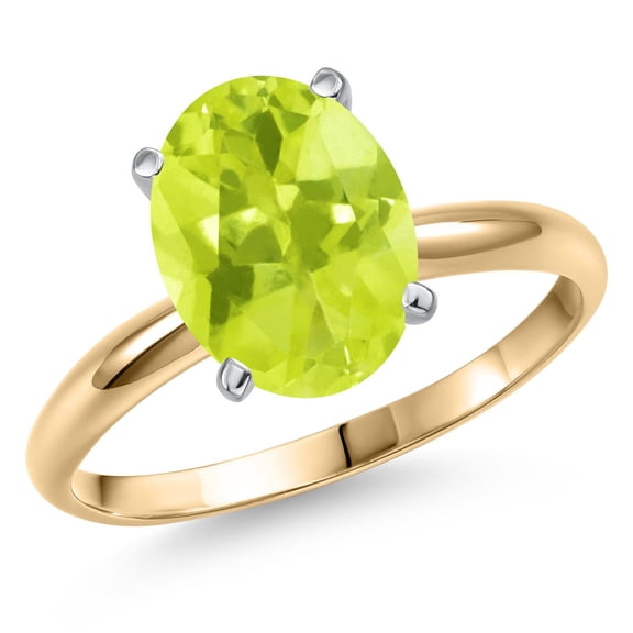 Gem Stone King 14K Two Tone Gold Yellow Lemon Quartz Engagement Ring for Women | 2.00 Cttw | Oval 10X8MM | Gemstone Birthstone | Size 6