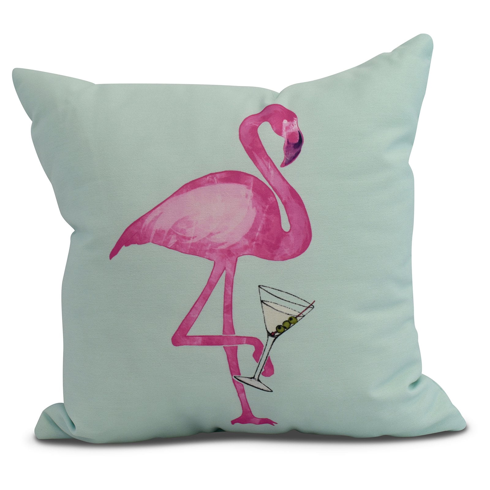 Simply Daisy, 20 x 20 inch, Single Flamingo Animal Print Pillow, Light Green
