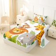 thumbnail image 2 of Castle Fairy Cute Watercolor Jungle Lion Giraffe Elephant Twin Sheets 3pcs,Cartoon Animal Bedding,Green Brown White,1 Fitted Sheet, 1 Flat Sheet and 1 Pillowcase, 2 of 6