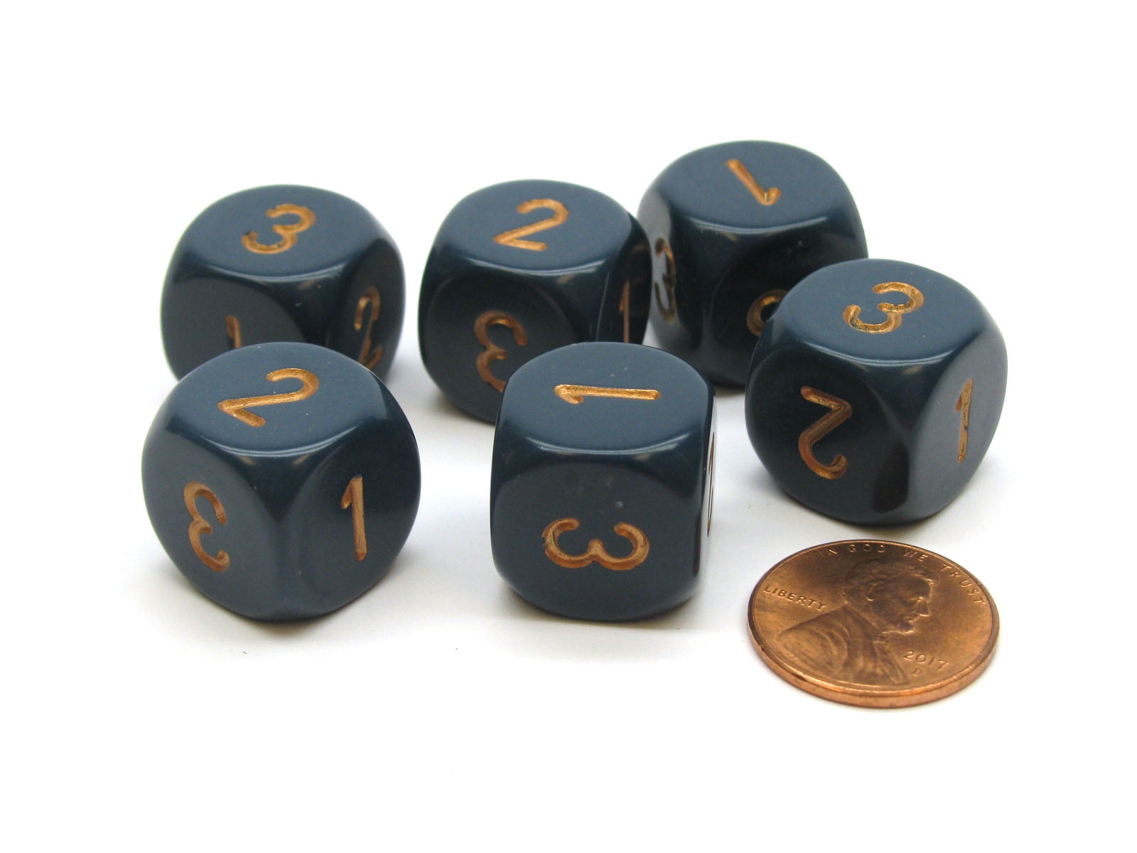 Dusty Green with Copper D6 with 1-2-3 Twice Dice 6 Pieces Opaque 16mm D3.