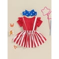 thumbnail image 4 of Nygoyerh Baby Girls 4th of July Outfit 0-18M Short Sleeve Solid Romper + Star Stripe Print Suspender Skirt + Headband 3Pcs Infant Toddler Summer Overall Skirts Sets, 4 of 9