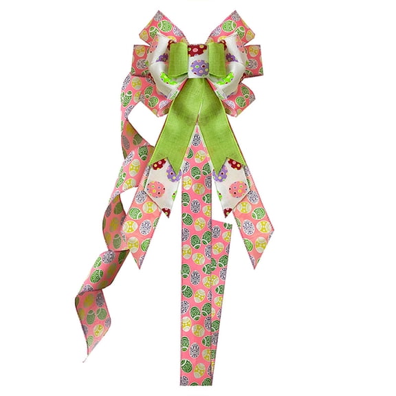 Hvmvliv Easter Bow Decor Linen Bow Ribbon, Spring Wreath Accessory for Door Gift Packaging Decor Pink