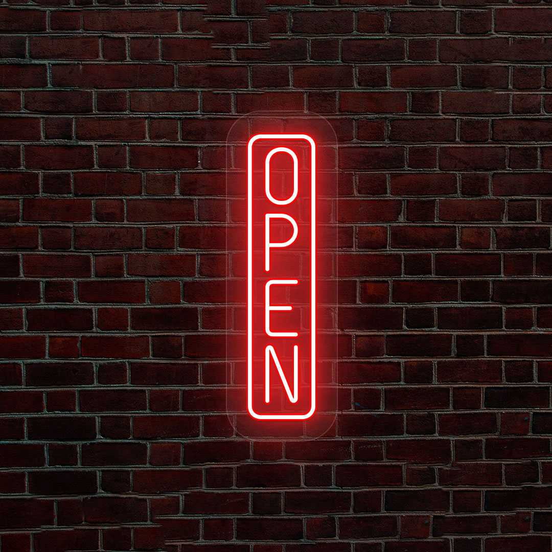 Vertical Open Neon Sign (yellow, 11.5"(W)x34.5"(H))