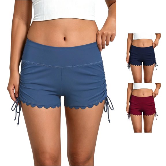 CAIVO Women High Waist Bikini Swim Bottoms Athletic Yoga Shorts With For Beach Sports Classic Summer Outdoor Casual Solid Color Bottoms