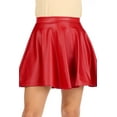 thumbnail image 6 of Women's Solid Faux Leather Flared Pleated Stretch Mini Skater Skirt, 6 of 7