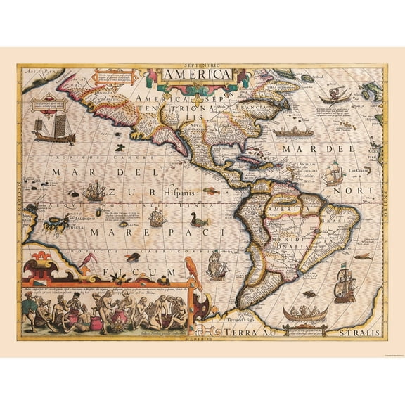 Historic Map - America - Hondius 1607 - 29.96 x 23 - Vintage Wall Art