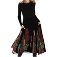 thumbnail image 1 of Vestido de manga larga para mujer Vintage Floral acampanado A-Line Swing Casual Party cuello redondo vestidos con bolsillos Fridja  NMB1229, 1 of 5
