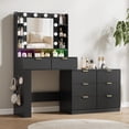 thumbnail image 3 of FANRAL 57" Fluted Vanity Dresser Combo with Lighted Mirror,RGB Adjustable Lighting & 8 Drawers,Mid-Century Modern Dressing Table with Built-in Charging Station for Bedroom,Black Vanity, 3 of 8