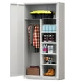 thumbnail image 3 of AOBABO Metal Storage Cabinet with 3 Adjustable Shelves & Cloth Rail, White, 3 of 11