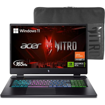 Acer Nitro 17 Gaming Laptop, 17.3" QHD 165Hz IPS Display, AMD Ryzen 7-7840HS, ‎NVIDIA GeForce RTX 4060, 64GB DDR5, 2TB SSD, Backlit Keyboard, ‎Wi-Fi 6E, Windows 11 Home, Cefesfy Gaming Mouse