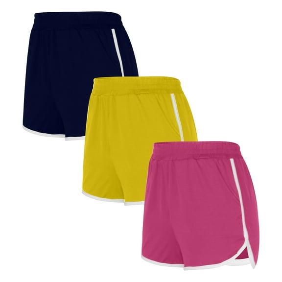 WIZUTIZ Sports Shorts for Women Plus Size Relaxed Slimming Hiking Dolphin Shorts 3 Packs Elastic Spandex Mid Rise Split with Pockets Swim Shorts Heart Print Swimwear for Teen Girls Party Multi-Color