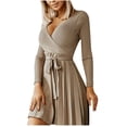 thumbnail image 1 of Gspmoly Robes Décontractées pour Femmes, Mode Femmes Aguichant Décontractée à Col en V Uni à Manches Longues Ajourée Robe Mini Robes de Soirée pour Femmes Articles en Liquidation, 1 of 7