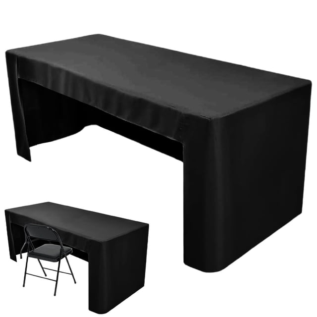 【New Arrivals】Table Cloth Open Back Folding Fabric Table Cover Washable Table Cloth for Rectangular Table Trade Show Parties Wedding Banquet Buffet Jewelry Shows Craft, Table Cloths, Black