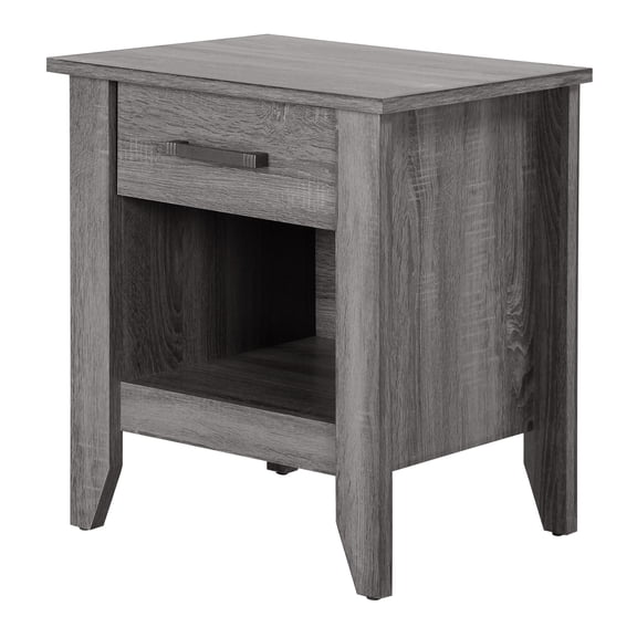 HomeStock Earthy Elegance Nightstand, 21"D x 18"W x 24"H, Gray, EZ Assembly, One Drawer with Open Shelf for Extra Storage in Bedroom