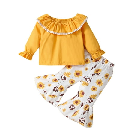 

3-6 Month Jacket Girl Baby Girl Receiving Blanket Toddler Baby Girls Two-piece Sets Long Sleeve Ruffle T-shirt Tops And Pant Suit Floral Printed Flare Pants Outfit Baby Girl Outfits Bulk
